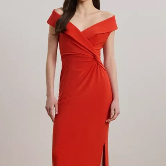 LAUREN RALPH LAUREN JERSEY OFF-THE-SHOULDER GOWN SIZE 0 - Picture 1 of 9